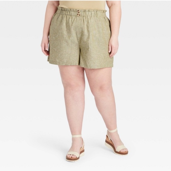 Ava & Viv Pants - Ava & Viv Plus Size 3X Green Linen Rayon High Rise Pull On Beach Bermuda Shorts